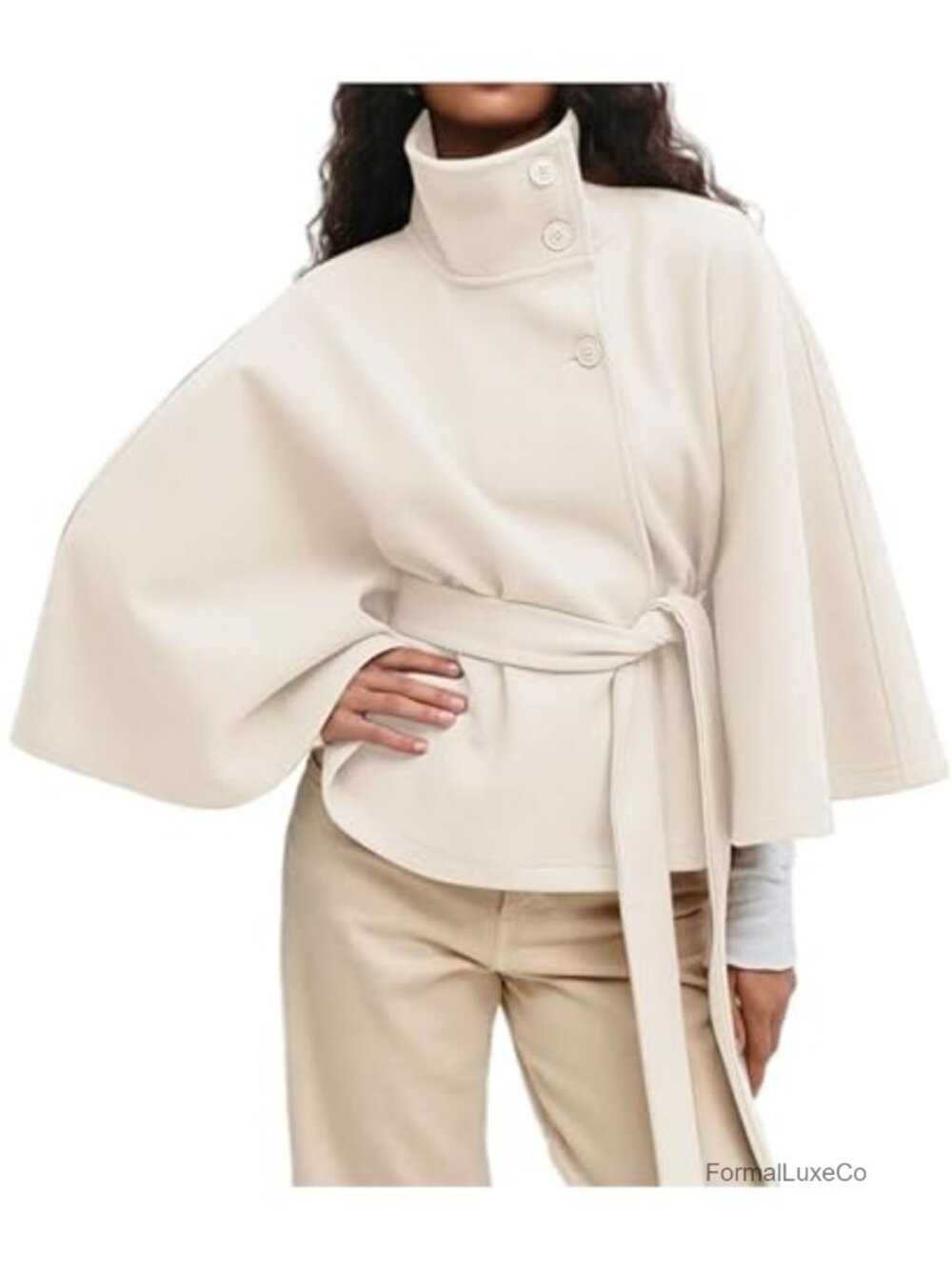 Wool Blend Batwing Sleeve Poncho Cape Pea Coat Winter Jacket